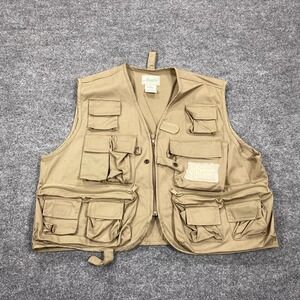 Ausable Fly Fishing Vest Mens Medium Beige Wading Jacket Full Zip Pockets Twill